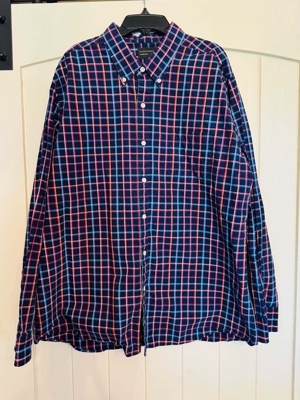 Saddlebred Men's Navy, Red & Light Blue Plaid Button-Down Shirt
